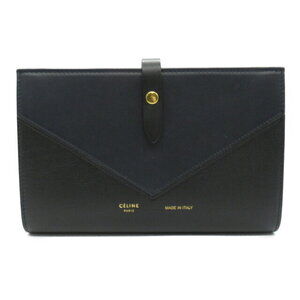 Celine Multi Function Bifold Long Wallet Leather Black Navy Blue